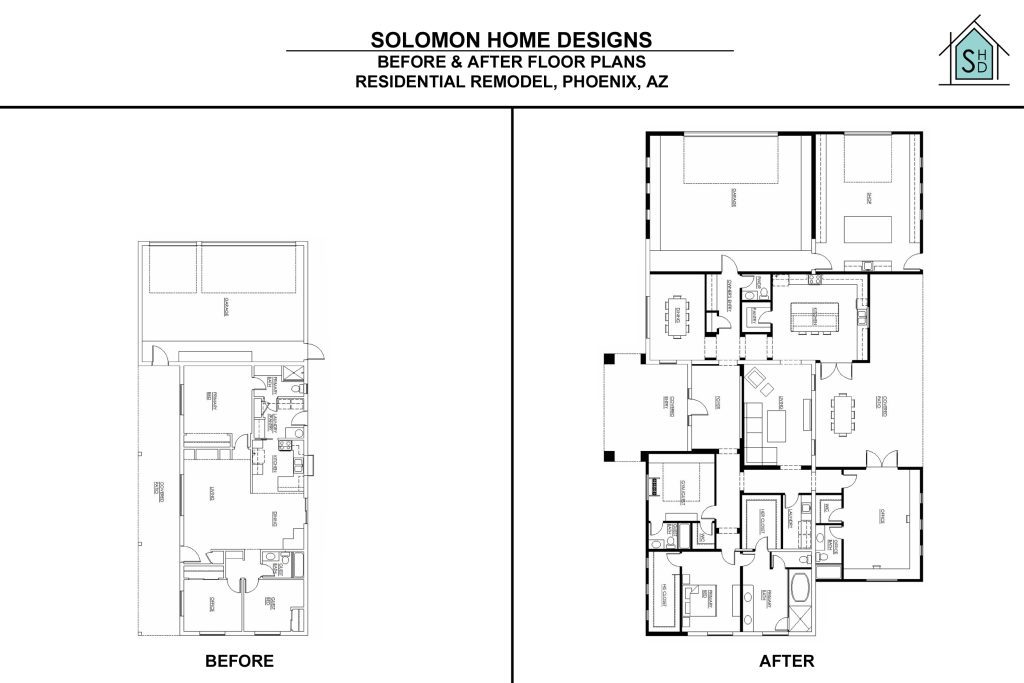 Before & After Remodel Floor Plans in Phoenix Arizona by Solomon Home Designs