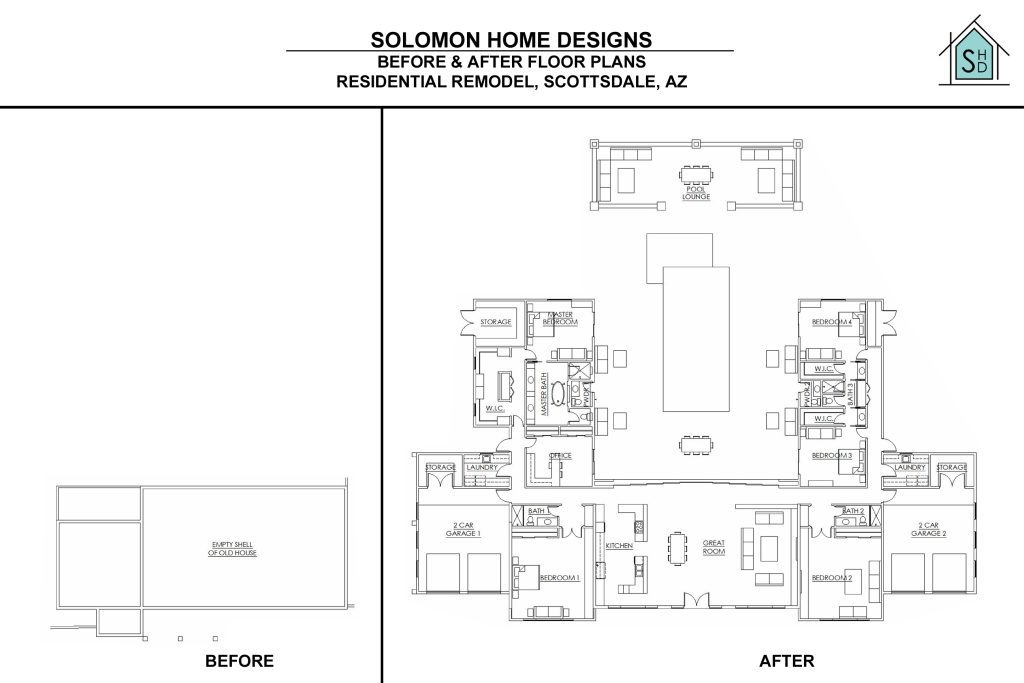Before & After Remodel Floor Plans in Scottsdale Arizona by Solomon Home Designs