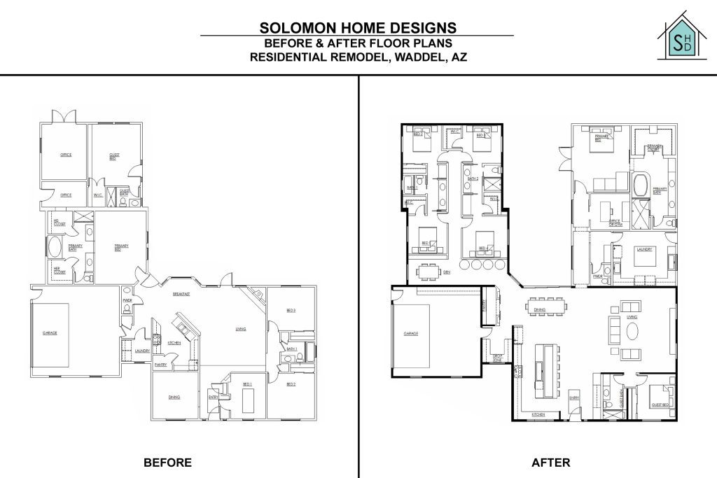 Before & After Remodel Floor Plans in Waddel Arizona by Solomon Home Designs